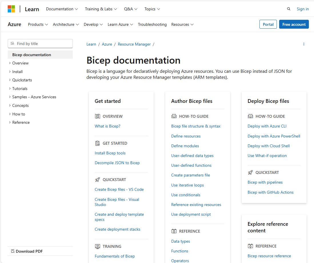 Bicep documentation screenshot