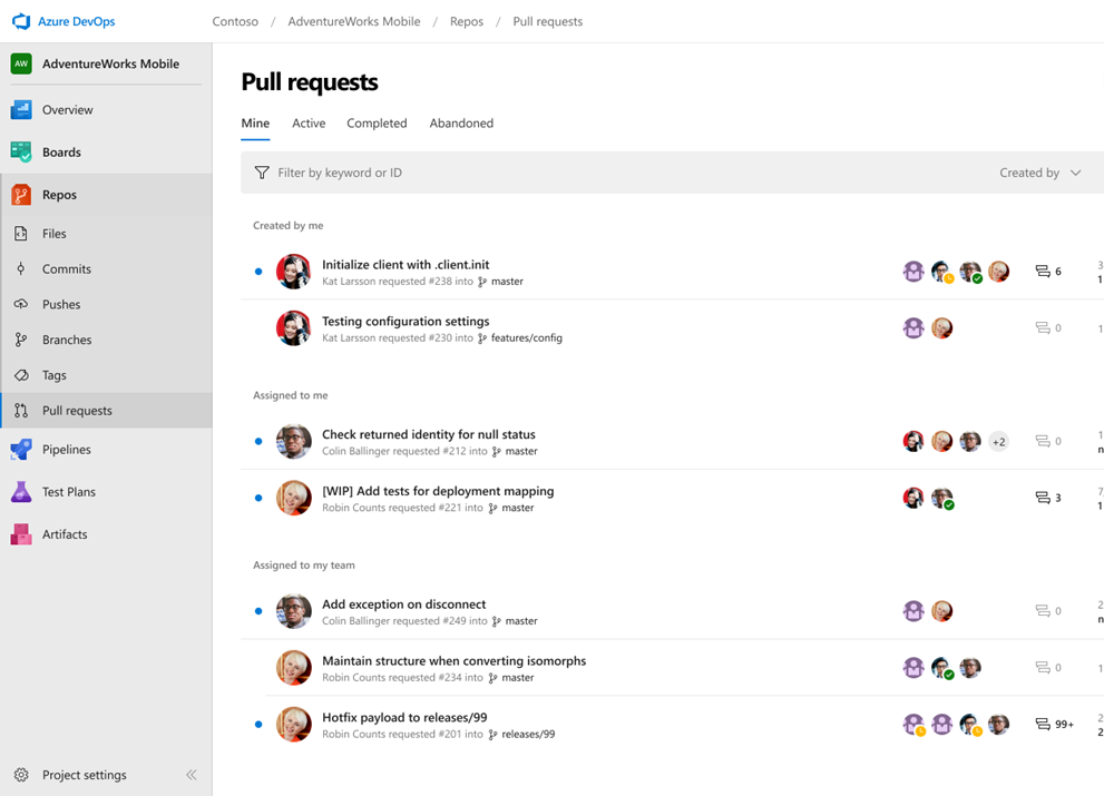 Azure Repos pull requests screenshot